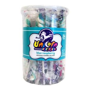 Mini Unicorn Pops Spiral Twist Blue Raspberry 6.5" Lollipop 24ct